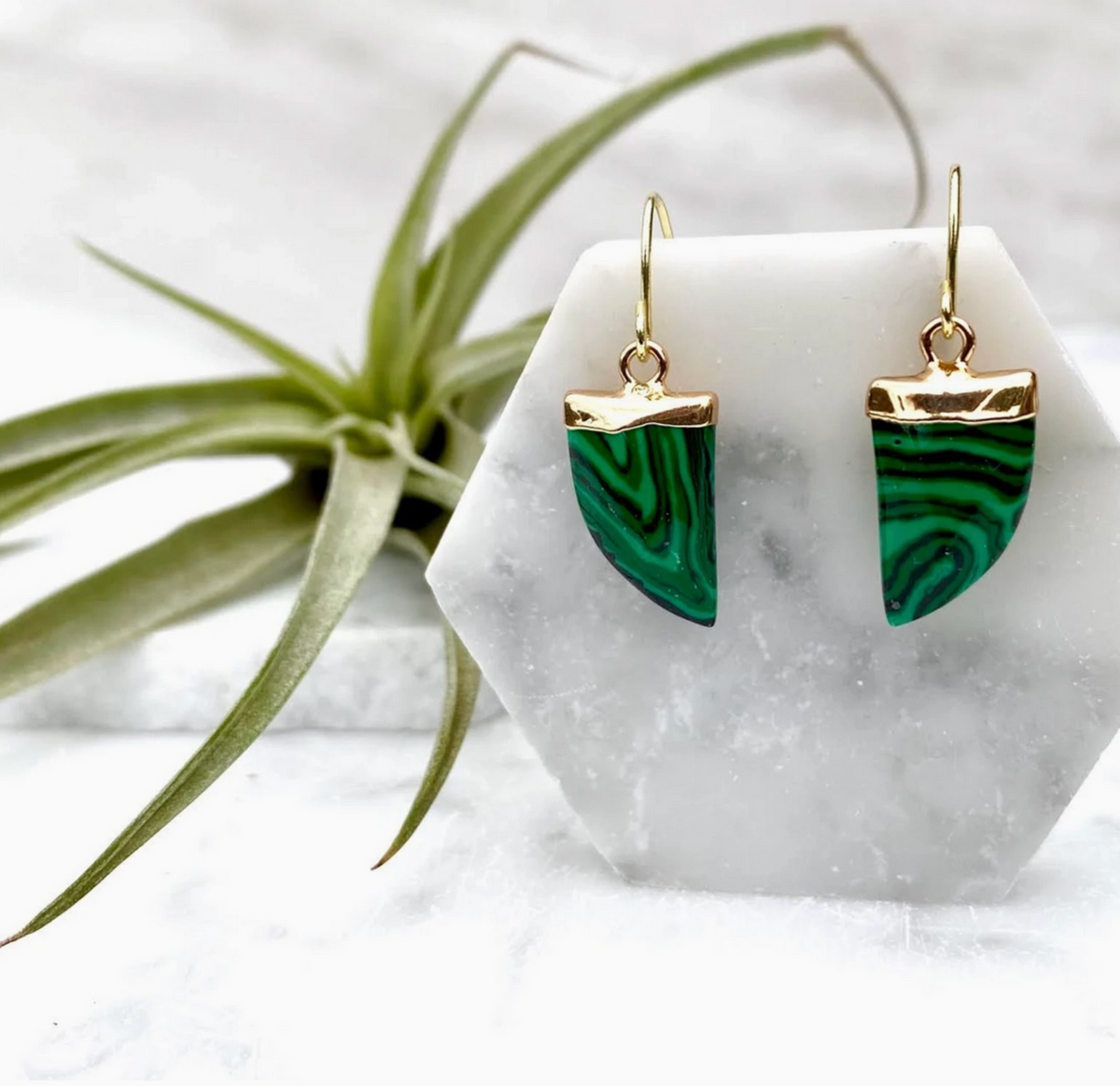 Minor Metal Malachite Horn Earrings