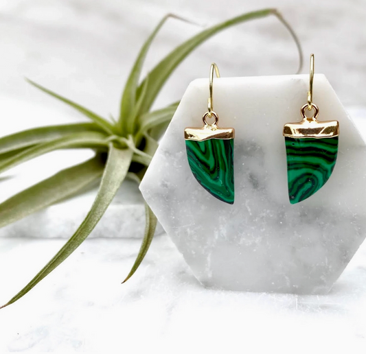 Minor Metal Malachite Horn Earrings