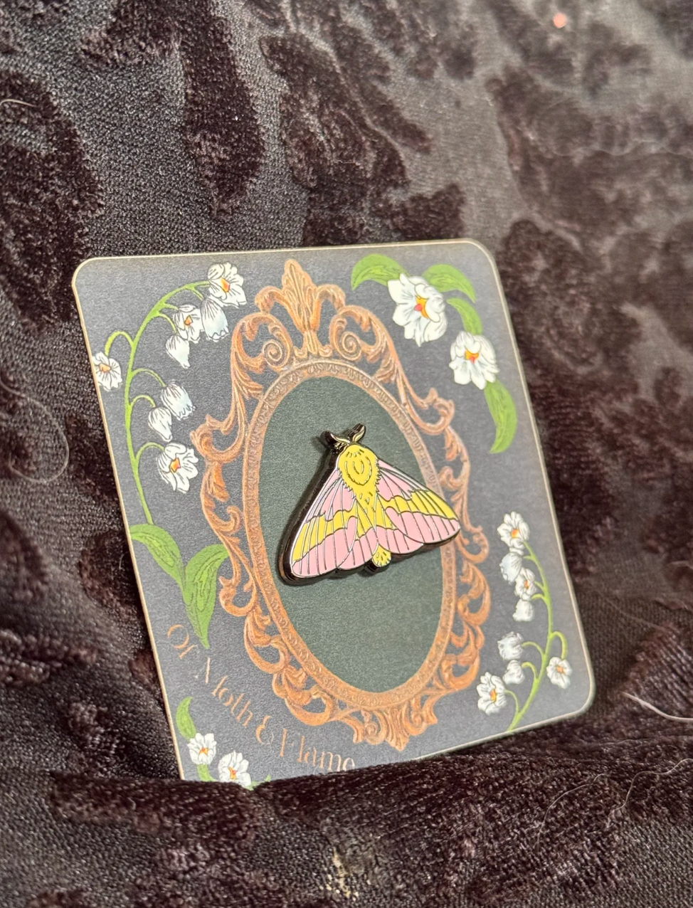Of Moth & Flame "Rosy Maple Moth" Enamel Pin