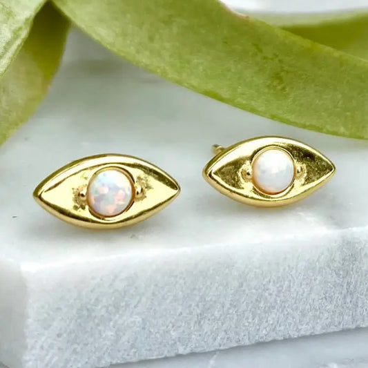 Minor Metal Opal Evil Eye Stud Earrings