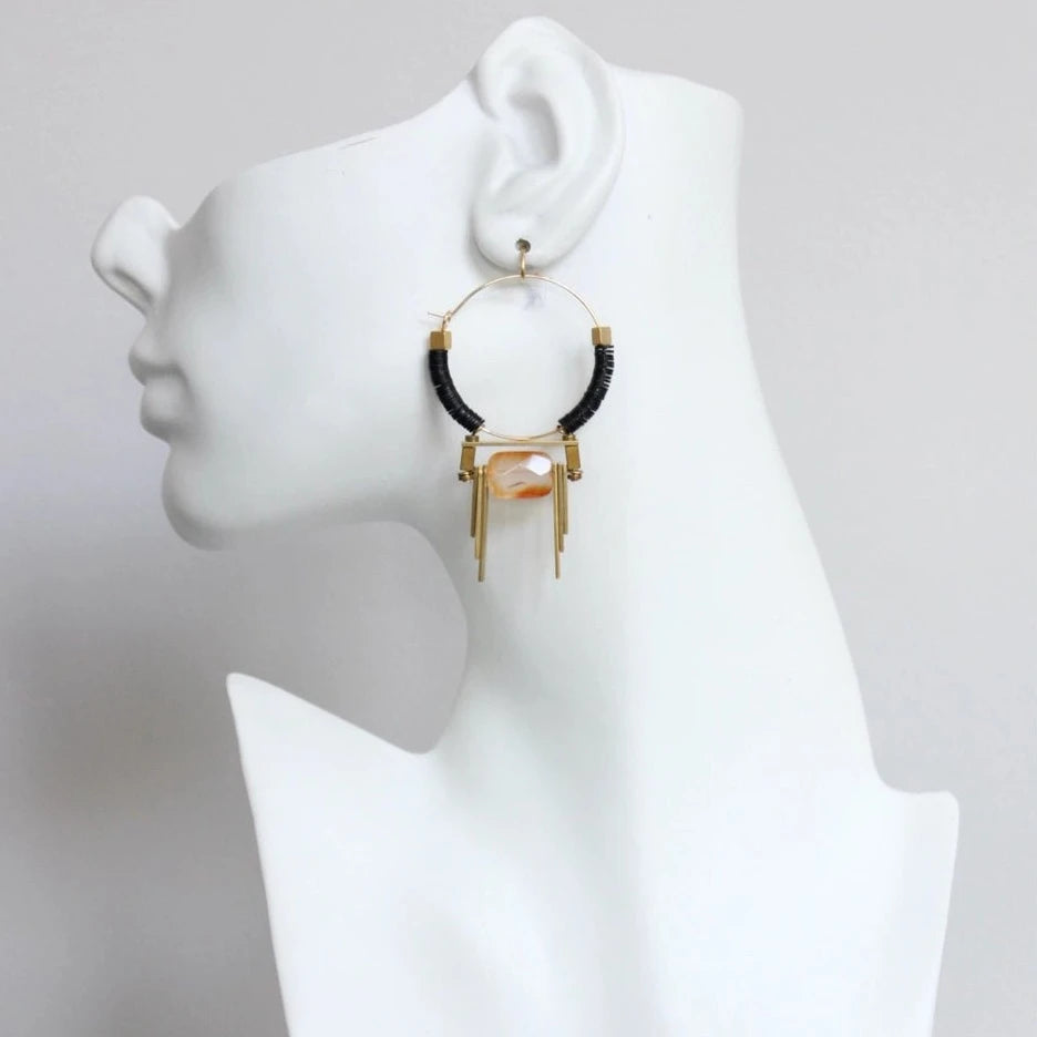 David Aubrey Art Deco Carnelian Hoop Earrings