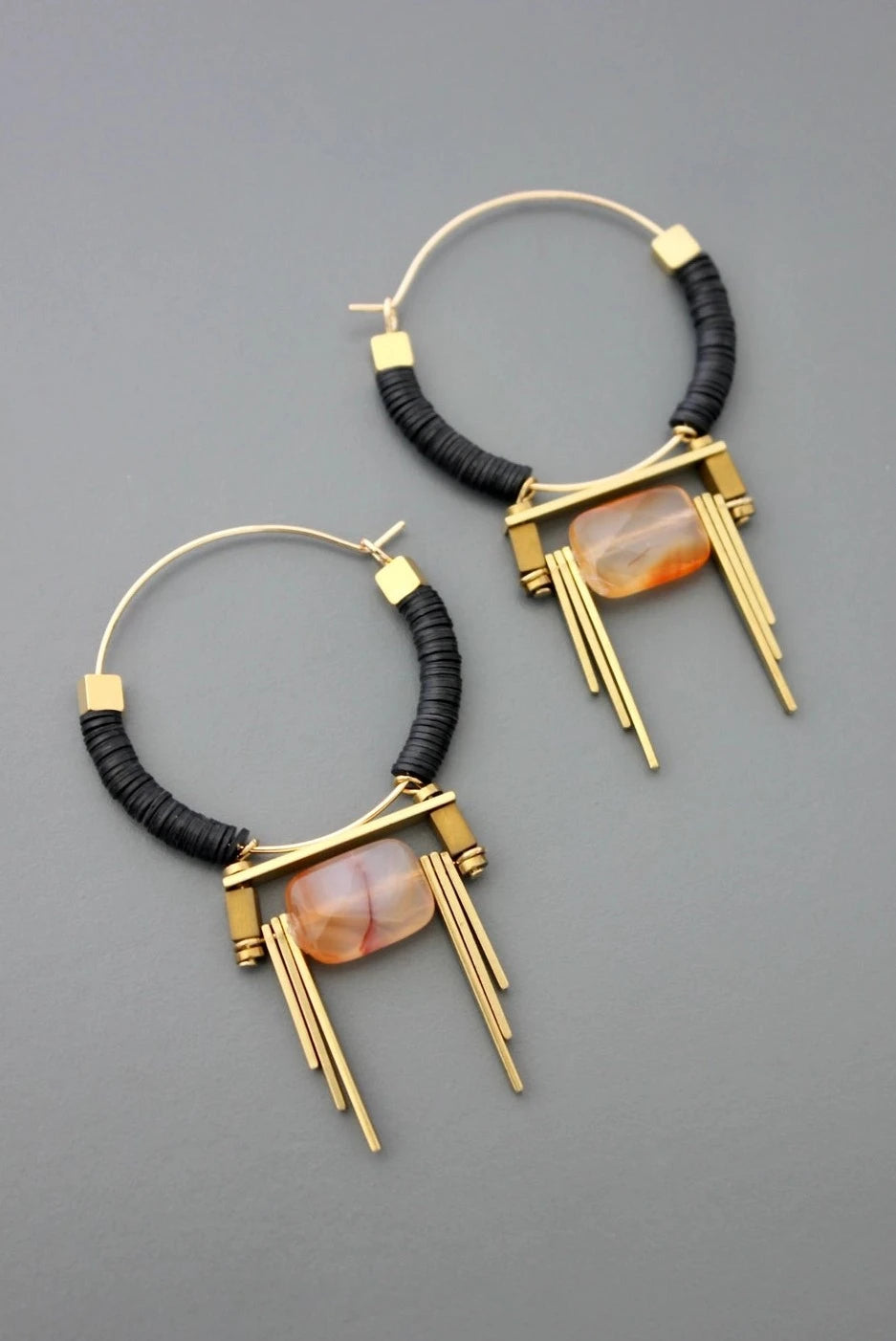 David Aubrey Art Deco Carnelian Hoop Earrings