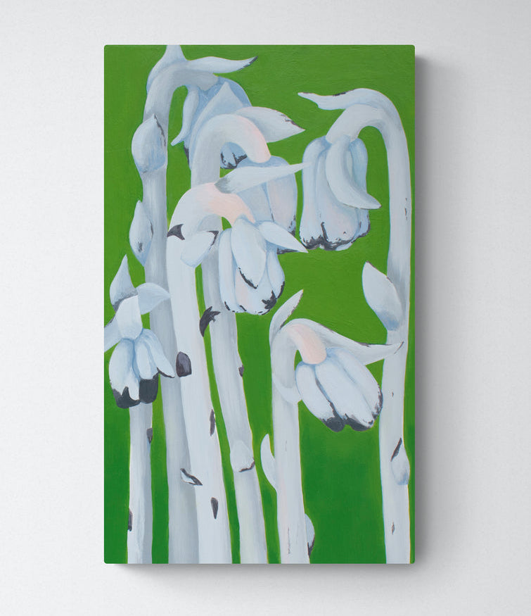 painting of white flowers on a green background