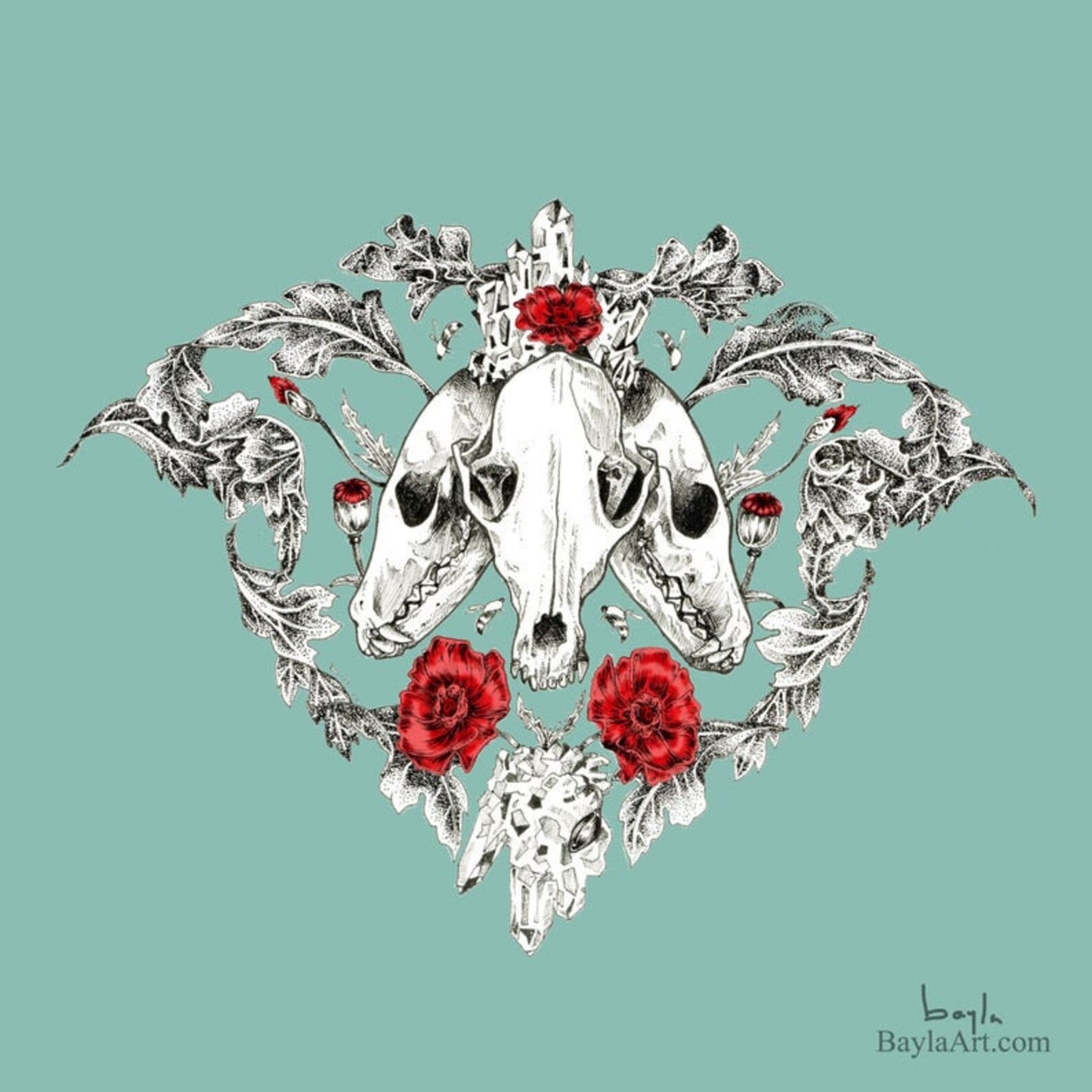 Bayla Arietta "Fox Skull and Poppies"