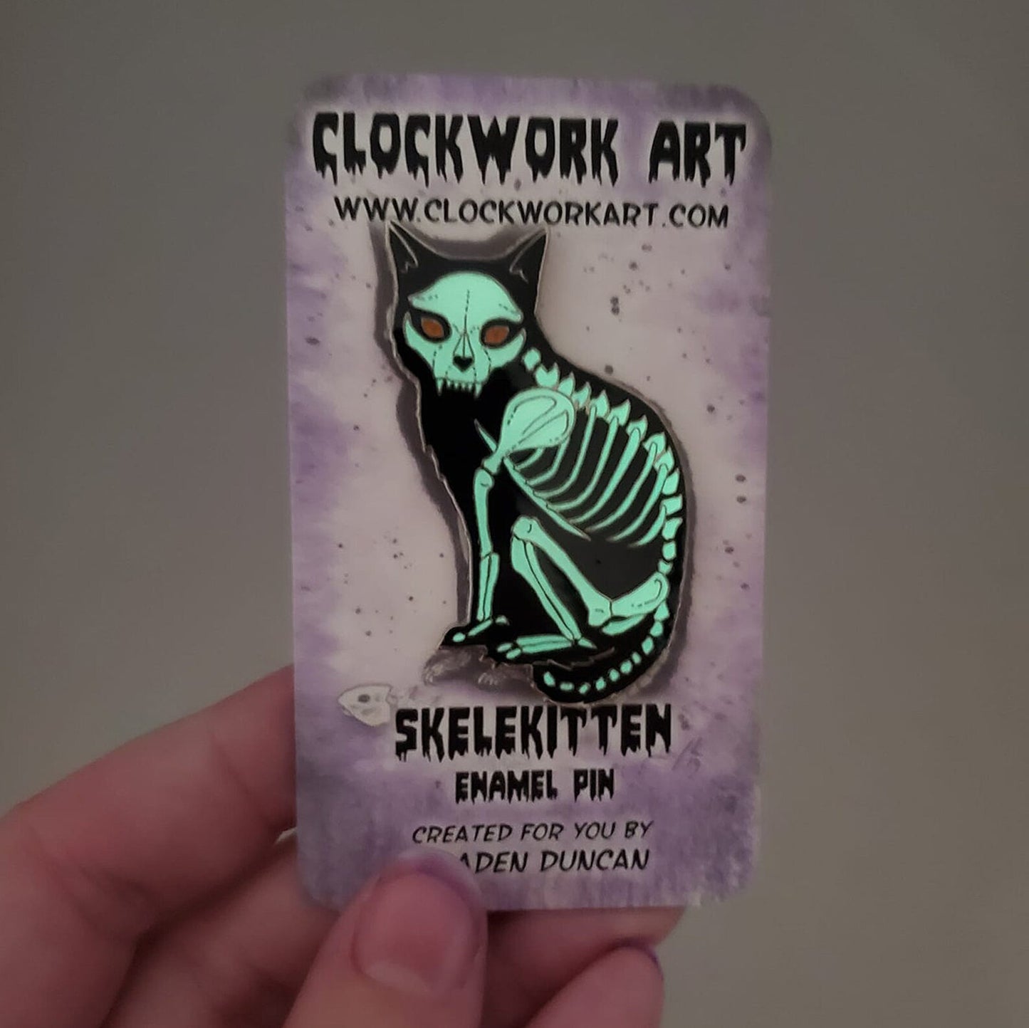 Clockwork Art "Skelekitten" Glow in the Dark Enamel Pin