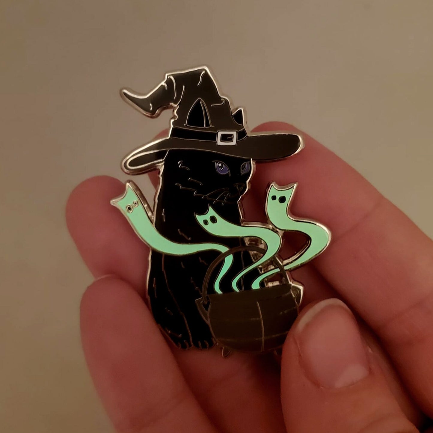 Clockwork Art "Catwitch Cauldron" Glow in the Dark Enamel Pin