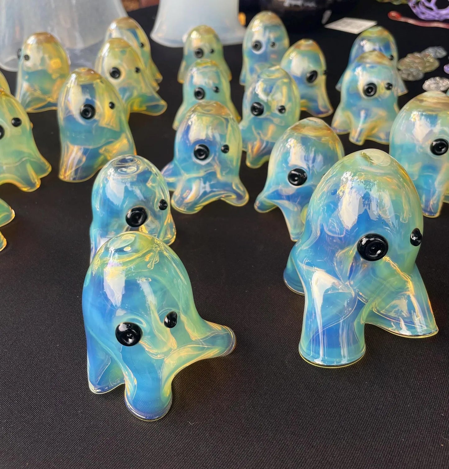 Sue Kim Little "Silver Fumed" Glass Ghosts