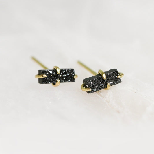 JaxKelly Black Bar Druzy Studs
