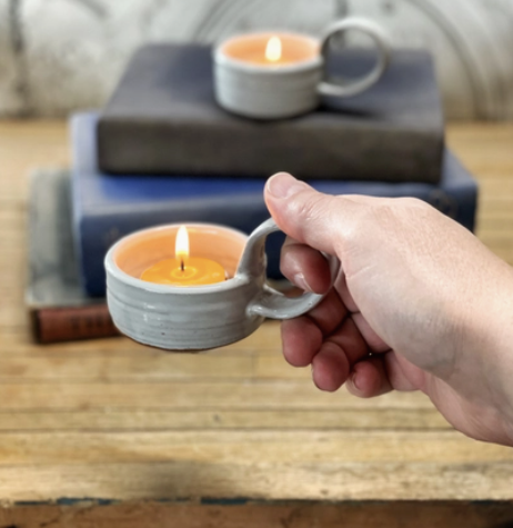 Gravesco Pottery Tea Light Holder with Handle