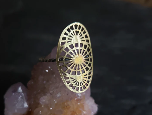 Verdilune Brass Lacy Spiderweb Shield Ring
