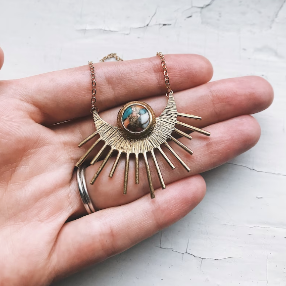 Yugen Sun Goddess Necklace with Copper Oyster Turquoise