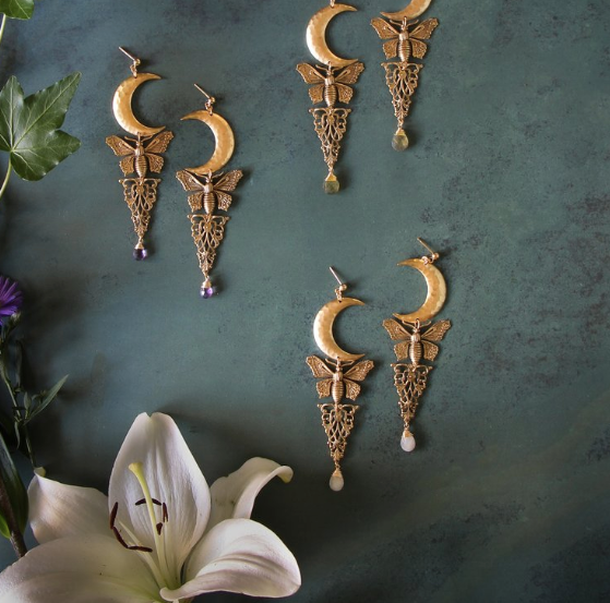 Trollbinde "Moth and Moon Mystic" Earrings