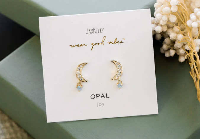 JaxKelly Moon Drop Earrings w/Opal