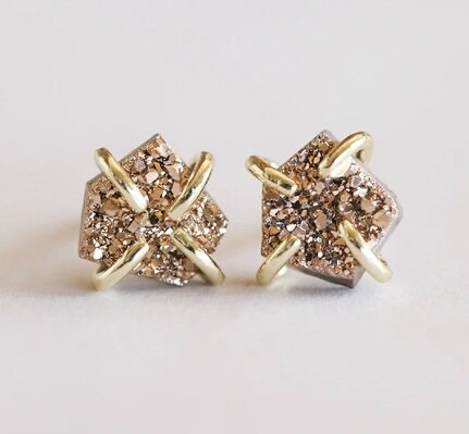 JaxKelly Rose Gold Druzy Prong Earrings