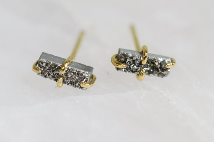 JaxKelly Silver Bar Druzy Studs